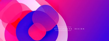 Soyut kompozisyon. Üst üste binen daireler dinamik görsel efekt yaratır. Canlı mor, pembe, mavi renkler kusursuz bir şekilde harmanlanır. Modern tasarım ögesi.