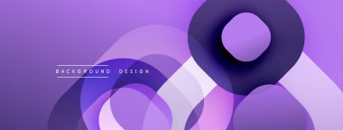 Soyut mor tasarım. Üst üste binen daireler dinamik bileşim oluşturur. pürüzsüz eğimler, modern estetik. canlı, minimalist arkaplan.