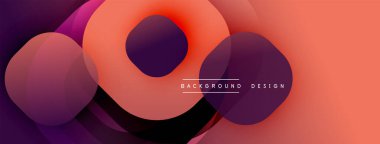 Soyut tasarım. Üst üste binen daireler dinamik bileşim yaratır. Renkler mordan turuncuya karışıyor. Modern estetik, arka plan veya sunumlar için uygun.