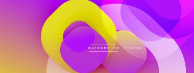 Canlı, soyut bir kompozisyon. Üst üste binen daireler dinamik akış yaratır. Mor, sarı, turuncu renkler kusursuz bir şekilde harmanlanır. Modern tasarım, pürüzsüz eğimler.