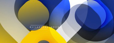 Soyut geometrik bileşim. Üst üste binen daireler, canlı renkler, modern tasarım. Düz gradyanlar, dinamik şekiller, sanatsal ifade.