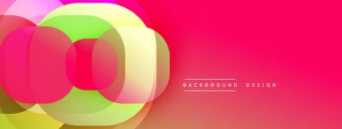 Soyut renkli çemberler çakışıyor. Canlı pembe arka plan modern tasarım yaratır. Yumuşak eğimler derinlik ve görsel ilgi ekler.