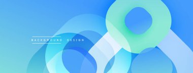 Mavi soyut tasarım. Üst üste binen daireler dinamik bileşim yaratır. Işık, canlı renkler modern estetiği işaret ediyor. Pürüzsüz gradyanlar görsel cazibeyi artırır.