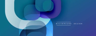 Soyut tasarım. Üst üste binen daireler dinamik bileşim yaratır. Mavi, mor renkler baskın gelir. Modern estetik. Minimalist tarzda. Yumuşak eğimler.