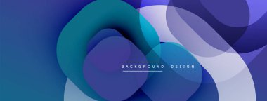 Soyut tasarım. Üst üste binen daireler dinamik bileşim yaratır. Mavi, mor renkler baskın gelir. Modern estetik, pürüzsüz eğimler. Minimalist stil.