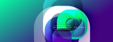 Soyut tasarım. Üst üste binen daireler canlı bir değişim etkisi yaratır. Mavi, yeşil, mor renkler kusursuz bir şekilde harmanlanır. Modern estetik. Minimalist kompozisyon.