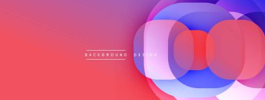 Parlak soyut kompozisyon. Üst üste binen daireler dinamik görsel efekt yaratır. Renk şeması, kırmızıdan maviye geçiş. Modern tasarım ögesi.