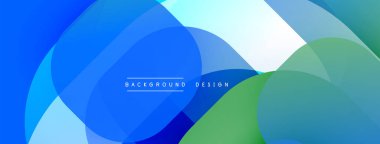 Soyut mavi, yeşil katmanlar modern tasarım yaratır. Üst üste binen daireler, düzgün eğimler, temiz estetik. Minimalist kompozisyon, canlı renkler.