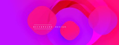 Canlı mor, pembe gradyanlar soyut daireler oluşturur. Üst üste binen şekiller dinamik görsel efekt yaratır. Modern tasarım, pürüzsüz geçiş.