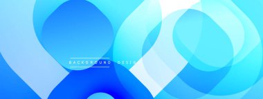 Soyut mavi tasarım. Üst üste binen daireler dinamik bileşim yaratır. Dereceli gölgeler derinlik sunar, modern estetik. Minimalist stil, temiz hatlar.