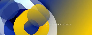 Soyut geometrik şekiller çakışıyor. Mavi, sarı, gri tonlar modern tasarım yaratır. Yumuşak eğim, dinamik bileşim. Minimalist estetik.