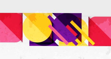 Parlak soyut kompozisyon. Üst üste binen şekiller dinamik görsel efekt yaratır. Kalın renkler, doku, modern tasarım. Minimalist estetik, enerjik enerji.