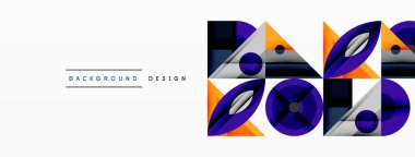 Soyut geometrik desen. Mor, turuncu, gri şekiller modern tasarım yaratır. Minimalist stil, temiz hatlar, simetrik kompozisyon. Özgeçmiş, doku ve markalaşma için uygun..