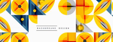 Soyut geometrik desen. Sarı, mavi, gri şekiller modern tasarım yaratır. Temiz çizgiler, basit formlar, canlı renkler. Minimalist estetik.