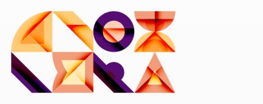 Geometrik şekiller, turuncu, mor. Soyut tasarım, modern tarz, canlı renkler, temiz çizgiler, sanatsal kompozisyon. Minimalist estetik, dijital sanat.
