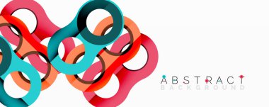 Renkli kurdeleler birbirine dolanır, dinamik soyut kompozisyon oluşturur. Pürüzsüz şekiller üst üste binerek modern tasarım elementini oluşturur. Parlak renkler enerji katar.