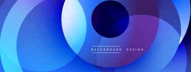 Soyut tasarım. Üst üste binen daireler parlak mavi ve mor renkler yaratır. Karanlık merkez odaklanıyor. Modern estetik. Minimalist tarzda. Sorunsuz geçişler.