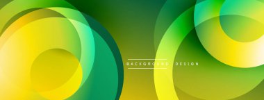 Soyut enerjik tasarım. Üst üste binen daireler dinamik bileşim yaratır. Yeşil, sarı renkler düzgün bir şekilde harmanlanır. Modern estetik, mükemmel arkaplan.