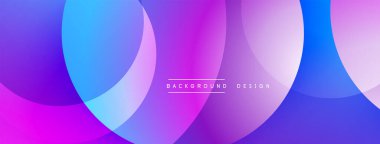 Soyut, enerjik bir arkaplan. Üst üste binen daireler dinamik değişim etkisi yaratır. Mor, mavi renkler arasında pürüzsüz geçişler. Modern tasarım ögesi.