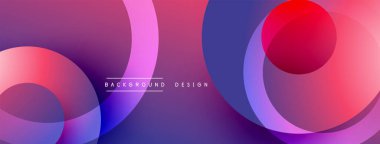 Soyut renkli çemberler dinamik gradyan arkaplan oluşturur. Mor, pembe, kırmızı, mavi renkler arasında yumuşak geçişler. modern tasarım ögesi.