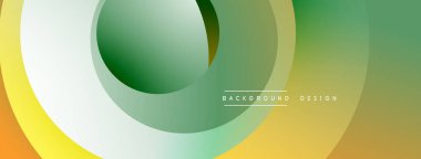 Üst üste binen daireler içeren soyut tasarım. Renkler yeşilden sarıya, turuncuya, beyaza karışıyor. Yumuşak eğimler modern estetik yaratır. Minimalist kompozisyon.