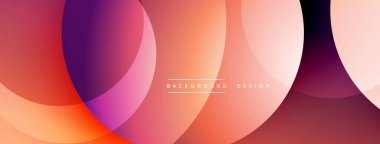 Soyut şekiller örtüşüyor, canlı gradyanlar yaratıyor. Sıcak tonlarda baskın, turuncu, kırmızı, mor renkler pürüzsüz karışıyor. Modern tasarım, basit kompozisyon.