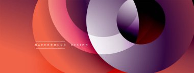 Soyut geometrik bileşim. Üst üste binen daireler dinamik görsel efekt yaratır. Gradyan renkler düzgün bir şekilde harmanlanarak modern arkaplan oluşturur.