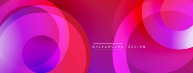 Canlı, soyut çemberler çakışıyor. Pembe, mor, kırmızı renkler dinamik kompozisyon yaratır. Modern tasarım, düzgün gradyanlar, sanatsal ifade.