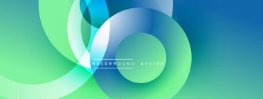 Soyut tasarım. Üst üste binen daireler, canlı maviler, yeşiller dinamik bir eğilim yaratıyor. Modern, pürüzsüz estetik. Sunumlar ve web siteleri için mükemmel arkaplan.