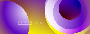 Soyut tasarım. Mor, altın, kahverengi renkler. Üst üste binen daireler dinamik bileşim yaratır. Modern estetik. Sorunsuz geçişler. Minimalist stil.
