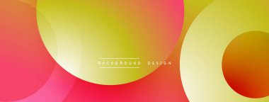 Renkli soyut arka plan. Üst üste binen daireler değişim etkisi yaratır. Kırmızı, turuncu ve sarı tonlarda pürüzsüz geçişler. Dijital projeler için minimalist tasarım.