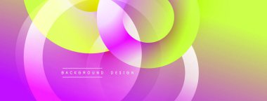 Soyut enerjik tasarım. Üst üste binen daireler dinamik değişim etkisi yaratır. Mor, pembe, sarı renkler kusursuz bir şekilde harmanlanır. Modern estetik, mükemmel arkaplan.