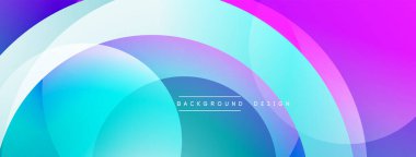Soyut, enerjik bir arkaplan. Üst üste binen daireler dinamik bir eğilim yaratır. Mavi, mor, pembe renkler arasında pürüzsüz geçişler. Modern tasarım ögesi.