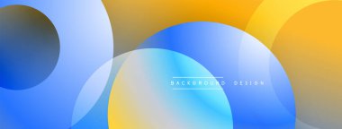 Üst üste binen dairelerle soyut tasarım. Mavi, sarı, gri renkler pürüzsüz geçişler yaratır. Minimalist estetik, modern his. Metin BACKground DESIGN 'i okur.