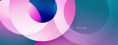 Soyut renkli daireler örtüşüyor ve canlı bir tasarım yaratıyor. Pürüzsüz gradyanlar pembeleri, mavileri, morları harmanlarlar. Arka planlar ve sunumlar için modern estetik.