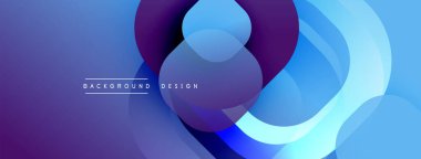 Soyut şekiller örtüşür, dinamik bileşim yaratır. Mavi, mor renkler düzgün bir şekilde harmanlanır. Modern tasarım, arka planlar ve sunumlar için uygun..