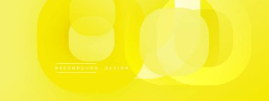 Üst üste binen daireleri olan parlak sarı bir arka plan. Yumuşak eğimler derinlik yaratır. Minimalist tasarım, modern estetik. Basit şekiller, canlı renkler.