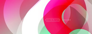 Soyut tasarım özellikleri üst üste biniyor. Canlı pembeler, kırmızılar, yeşiller dinamik kompozisyon oluşturur. Beyaz alan kontrastı ekler, modern hissi. Pürüzsüz gradyanlar görsel cazibeyi artırır.