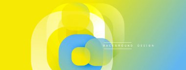 Parlak renkli soyut tasarım. Üst üste binen daireler dinamik değişim etkisi yaratır. Sarı, mavi, yeşil renkler arasında pürüzsüz geçişler. Modern görsel element.