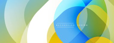 Üst üste binen daireler canlı, renkli ve soyut bir tasarım yaratıyor. Mavi, yeşil, sarı renkler düzgün bir şekilde harmanlanır. Minimalist estetik, modern his. Metin BACKground DESIGN 'i okur.