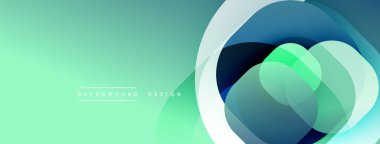 Soyut tasarım. Üst üste binen daireler dinamik bileşim yaratır. Değişken renkler, deniz mavisi, yeşil, mavi. Modern estetik. Temiz hatlar, pürüzsüz geçişler. Minimalist stil.