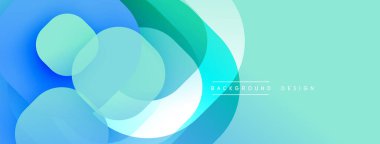 Soyut tasarım. Üst üste binen daireler, mavi, turkuaz, yeşil renkler. Yumuşak eğimler modern estetik yaratır. Minimalist kompozisyon.