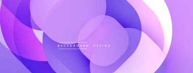 Soyut mor tasarım. Üst üste binen daireler dinamik akış yaratır. Dereceli gölgeler derinlik katıyor. Modern estetik, pürüzsüz geçişler, canlı renkler.