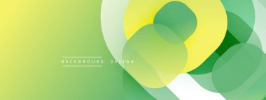 Soyut tasarım. Üst üste binen daireler, yeşil, sarı renkler. Yumuşak eğimler derinlik yaratır. Modern estetik, temiz hatlar. Minimalist kompozisyon.
