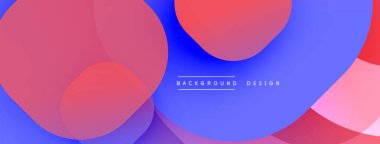 Soyut tasarım. Üst üste binen daireler, canlı renkler. Mavi, pembe, mor renkler modern estetik yaratıyor. Minimalist stil, temiz hatlar.