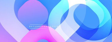 Soyut tasarım. Üst üste binen çemberler canlı gradyanlar yaratır. Mavi, mor, pembe renkler kusursuz bir şekilde harmanlanır. Modern estetik. Temiz çizgiler. Minimalist stil.