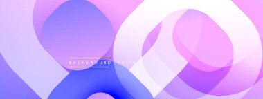 Soyut arkaplan. Üst üste binen şekiller dinamik bileşim yaratır. Yumuşak eğimler, mor, mavi, pembe renkler. Modern tasarım, pürüzsüz geçişler, zarif estetik.