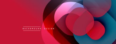 Soyut tasarım. Üst üste binen daireler dinamik bileşim yaratır. Kırmızı, pembe, mavi renkler. Modern estetik. Minimalist tarzda. Sorunsuz geçişler.
