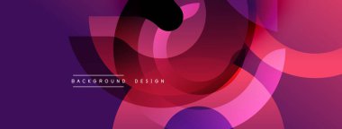 Soyut şekiller örtüşür ve canlı renk değişimleri yaratır. Mor, pembe, kırmızı renkler tasarımda baskın. Modern estetik, pürüzsüz geçişler, dinamik kompozisyon.