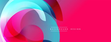 Soyut, enerjik şekiller çakışıyor. Pembe, mavi, kırmızı renkler dinamik kompozisyon yaratır. Modern tasarım, düzgün gradyanlar, sanatsal ifade.